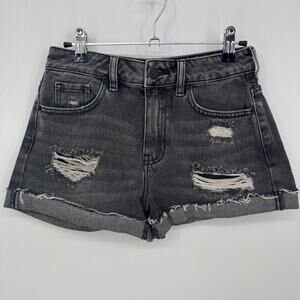 Pacsun Mom Jean Shorts Distressed Denim Black Size 25 Ripped Cuffed